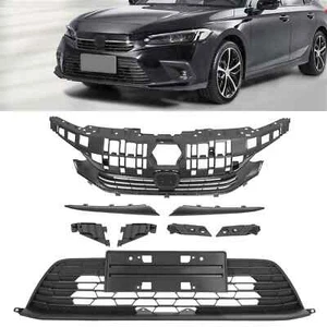 Front Bumper Upper & Lower Grille W/Eyelid Molding Set For Honda Civic 2022-2024 - Picture 1 of 13