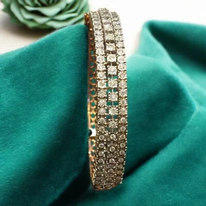 1.35 TCW Round Brilliant Cut Natural Diamonds Three-Row Bracelet 14K Rose Gold - Picture 1 of 12