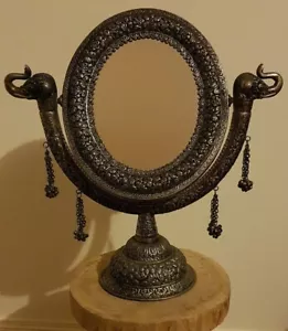 Antique Unique Elephant Handmade Oval Vanity Mirror w Exquisite Details Engraved - Bild 1 von 8