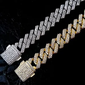 Mens Simulated Diamond Bracelet Cuban Curb Link 8" 12mm 18k Gold Silver Layered - Picture 1 of 7