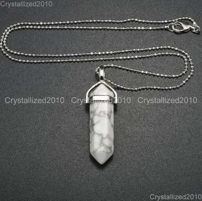 Collar Colgante Chakra Reiki Punta Hexagonal Piedras Preciosas Naturales Plata 18K Foto 1 de 4