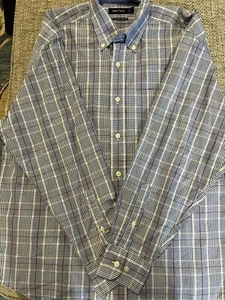 NAUTICA VINTAGE MANICA LUNGA BOTTONI UOMO TAGLIA LARGE BLU/nero CON MOTIVO A RIGHE - Foto 1 di 5