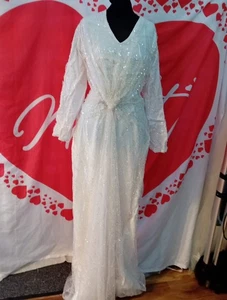Wedding dress size 14 white sequin, ideal Halloween, check measurements, G - Picture 1 of 7