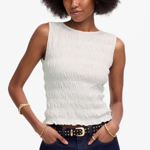 Neu mit Etikett Madewell weiß Sachi gesmoktes Tanktop Baumwoll-Leinenmischung U-Boot-Ausschnitt - XXS - Bild 1 von 8