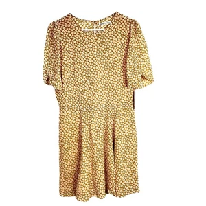 Reformation Yellow White Floral Print Short Sleeve Fit & Flare Dress Sz 12 NEW - Picture 1 of 6