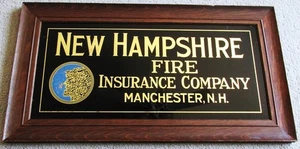 New Hampshire Fire Insurance Company Manchester NH gerahmtes umgekehrtes Glasschild - Bild 1 von 5