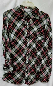 Kim Rogers Shirt Womens Size S Plaid Long Sleeve Roll Tab Button Up - Picture 1 of 7