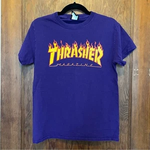 Vintage Thrasher Magazine Faded Spell Out Fire Flames Skater Small FLAW - Picture 1 of 8