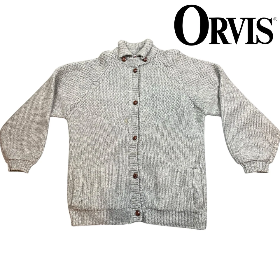 VTG Orvis Cardigan Mens MED 100% Wool Grandpa Sweater Chunky Buttons High Neck - Image 1 of 4