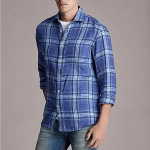 Ralph Lauren Purple Label Herren kariertes Leinen Twill Hemd in Multi Blau Medium - Bild 1 von 15