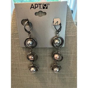 Apt. 9 Silver Tone Faux Gray Pearl Dangling Earrings New - Picture 1 of 5