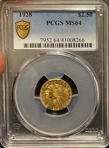 1928 $2.50 Gold Quarter Eagle * MS64 PCGS * with PCGS Gold Shield! - Picture 1 of 2