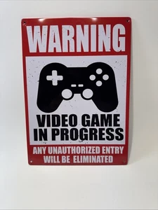 Warnung Videospiel in Arbeit Blechschild 11,8 "x 7,9" Metall Dekor Wandschild NEU - Bild 1 von 4