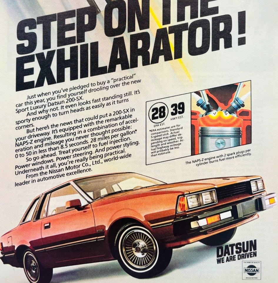 Datsun 200-SX 1981 publicidad vintage Automobilia Nissan Exhilarator DWX10D Foto 1 de 1