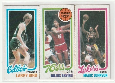 MAGIC JOHNSON / LARRY BIRD 1980-81 TOPPS- SEPERATED ROOKIE RC - W/ JULIUS ERVING - Image 1 of 2