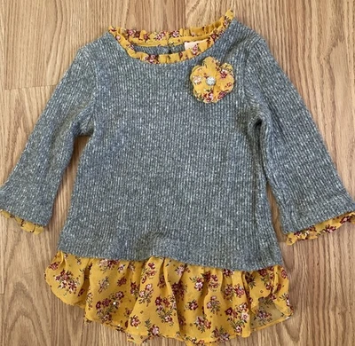 Little Lass Little Girls Long Sleeve Top/Dress Knitted Gray Yellow Size 4T - Image 1 of 4