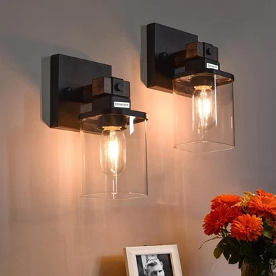 Farmhouse Wall Sconces 2 件装有线壁灯带玻璃灯罩... — 第 1/4 张图片
