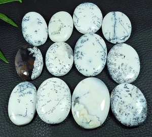 414Cts. Lote de 12 piezas de piedras preciosas sueltas cabujón ágata dendrita natural 29-36 mm u371 - Imagen 1 de 9