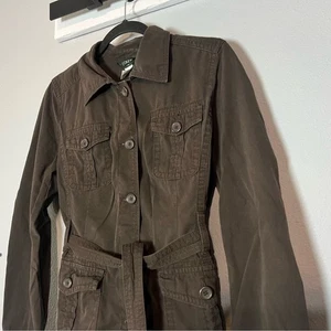 J. Crew Utility Jacket Size Medium Brown Waist Tie Cotton Button Front - Picture 1 of 10
