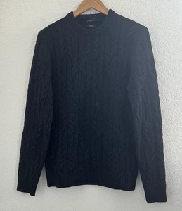 Massimo Dutti Sweater Cable Knit Fisherman Mens M Navy Made in Italy Pullover - Picture 1 of 10