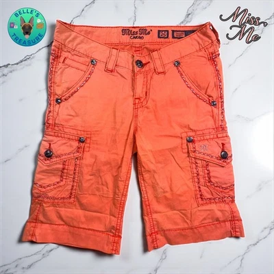 Miss Me Women's 25 Ombré Orange Embellished Pocket Cargo Bermuda Shorts 25x11 - Image 1 of 4