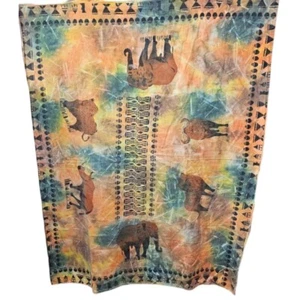 African Batik Tie Dye Tablecloth 55" x 70" Rhino Lion Elephant Trunk Up Goodluck - Foto 1 di 8