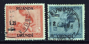 RUANDA-URUNDI 1931 Surcharged 1Fr.25 & 2Fr on Wide-Spaced Opt SG 82 & SG 83 VFU - Picture 1 of 2