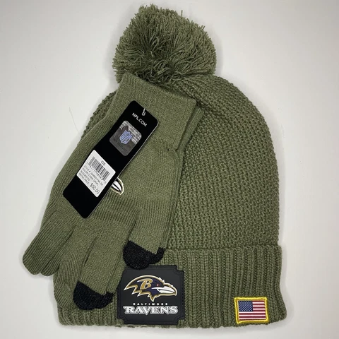 NFL Baltimore Ravens Beanie & Gloves Salute to Service Set One Size NWT Cover