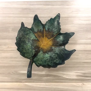 Ciotola portagioie metallo foglia rovere massello verde pesante lavaggio - Foto 1 di 9