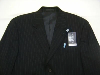 Chaps Mens 100% Wool 38R 38 R $220 Coat 3 Button Jacket Blazer Pinstripe Black - Image 1 of 4