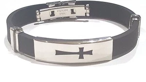 Modyle Black Stainless steel cross charm on black silicone 8 inch bracelet - Picture 1 of 4
