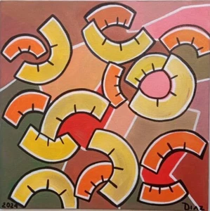 Abstract Contemporary Original Oil Painting Fruits Summer Oxana Diaz 10" x 10" - Picture 1 of 12