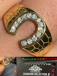 14k Gold Plated Lucky Horseshoe Ring Iced MOISSANITE HipHop Passes Test Sz 6-13 - Picture 1 of 12