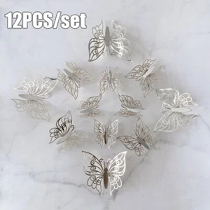 12pcs 3D Butterfly Wall Sticker Art Decor Metallic Wall Mural Door Decals DIY - Picture 1 of 13