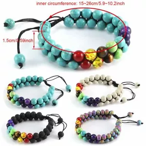 Natural Stone Bead 7 Chakra Healing Bracelet Braided Yoga Reiki Energy Bangle - Picture 1 of 14