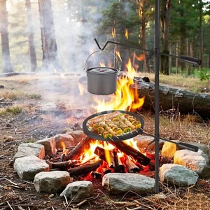 Swivel Handle Campfire Grill w/ 24.4" Round Grate & Bag for Open Flame Cooking - Picture 1 of 6