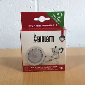 Bialetti 3-4 Cup Moka Express Pot 1 Filter + 3 Gaskets Genuine - Made in Italy - Picture 1 of 2