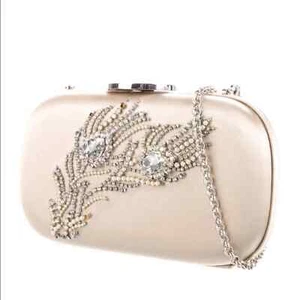 Bolso clutch Giambattista Valli seda satinado cristal perla adornado champán - Imagen 1 de 12