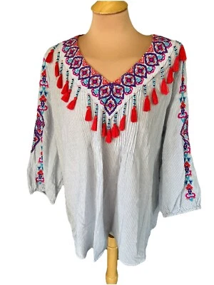 Top boho bordado con borla a rayas talla 3 (XL) CHICOS para mujer Foto 1 de 4