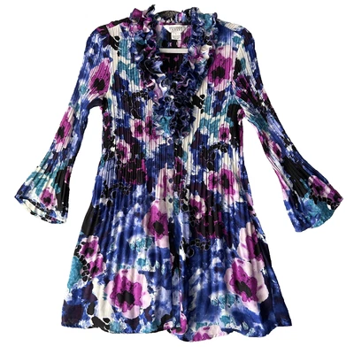 Y2K Allison Taylor Dress Womens Large Fairy Boho Floral Pleated Ruffle Collar - Image 1 of 4