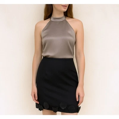 Falda Emporio Armani de Lana Negra con Diseño de Apliques Florales Cremallera Trasera Y2K, Talla 4 Foto 1 de 4