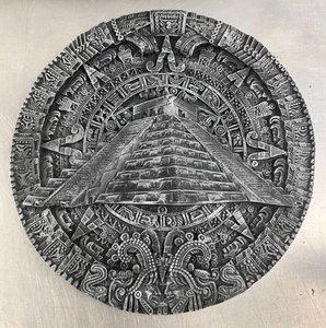 Mayan Calendar Wall Art Plaque 3D Circular Calendar Ceramic Gray Stone Color 16” - Picture 1 of 9