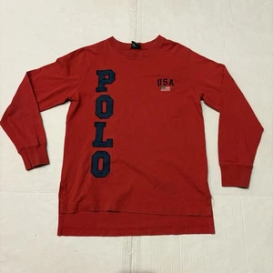 Polo Ralph Lauren Shirt Boys Medium Red USA flag Embroidered Youth Long Sleeve - Picture 1 of 7