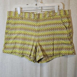 Joe Fresh Damen Hot Pants Shorts Retro geometrisches Muster limettengrün braun Größe 10 - Bild 1 von 8
