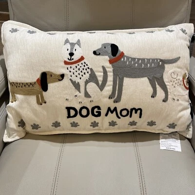 DOG MOM Embroidered 14x24 Throw Pillow Dogs Husky Pug Dachshund Labrador Bulldog - Image 1 of 4