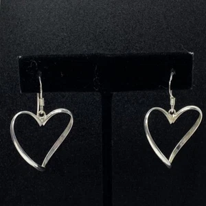 Cute Vintage Sterling Silver Twisted Heart Dangle Drop Earrings 1.5"x1" LA 2.7g - Picture 1 of 6