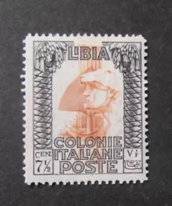 ITALIA,ITALY Colonie LIBIA 1931 Serie Pittorica 7 1/2 c nero e bruno MH* ss 103 - Foto 1 di 1