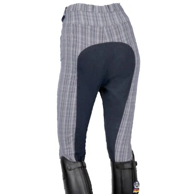 ELT Reithose Gala,  Stiefelreithose, Vollbesatz, dunkelmarine-natur gestreift - Bild 1 von 3