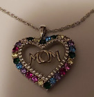 Sterling Silver Plated Mom Heart Pendant Necklace Simulated Gemstonesmothers Day