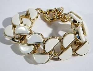 J.Crew Women's Ivory Enamel Split Circle Gold Link Bracelet NWOT 150 - Picture 1 of 4